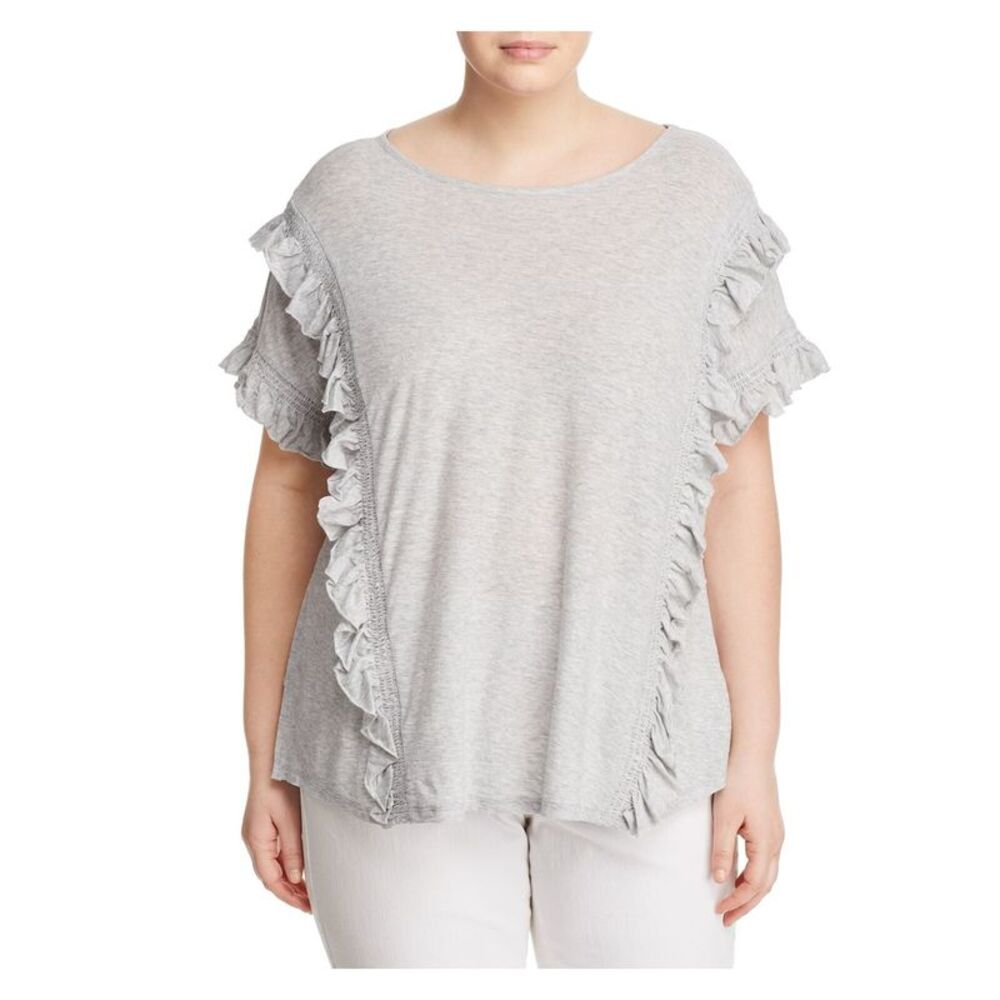 VINCE CAMUTO Womens Knit Smocked Ruffled Flutter Sleeve Scoop Neck Top